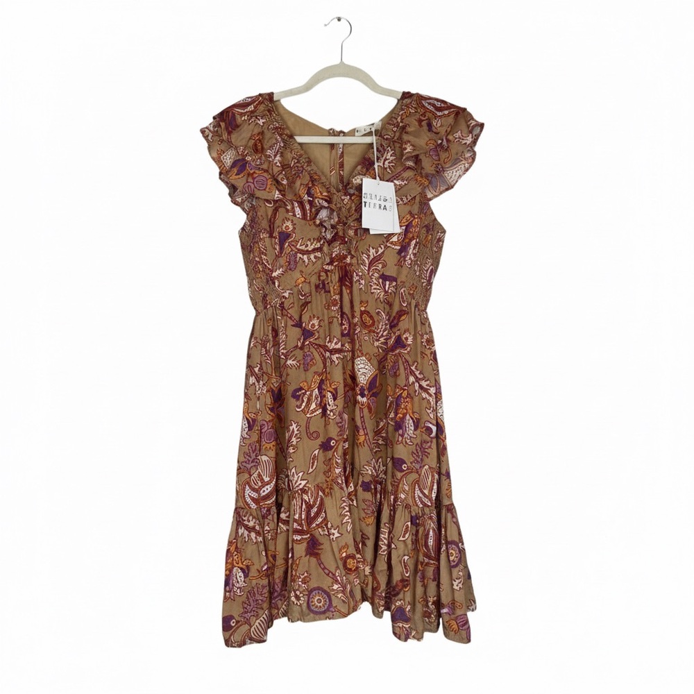Roller Rabbit Amanda Ondika Caramel Floral Ruffle Mini Dress S